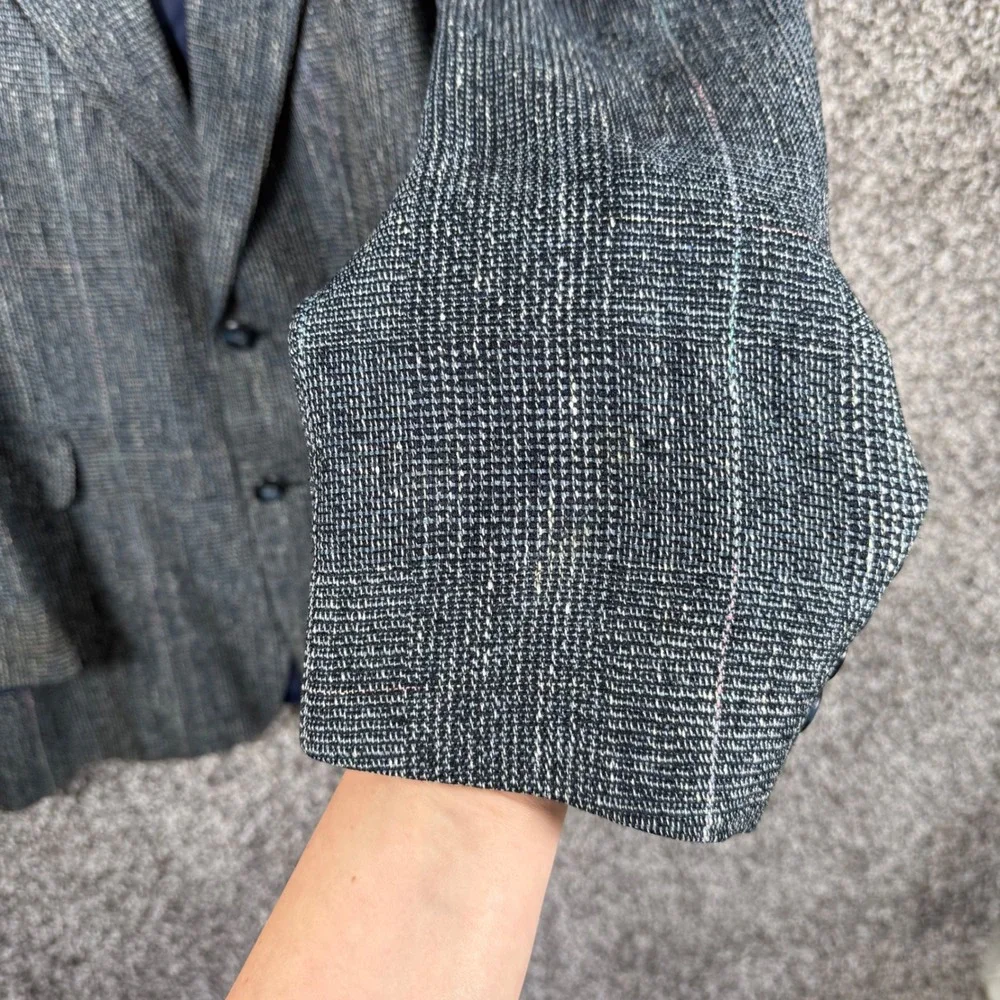 Stafford Executive Mens 100% Silk‎ Blazer Sport Coat Blue Grey Plaid 43R Texture